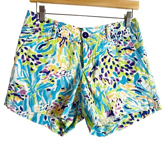 Lilly Pulitzer Sea Soiree Blue Green Callahan Shorts Size 4 - Picture 1 of 7
